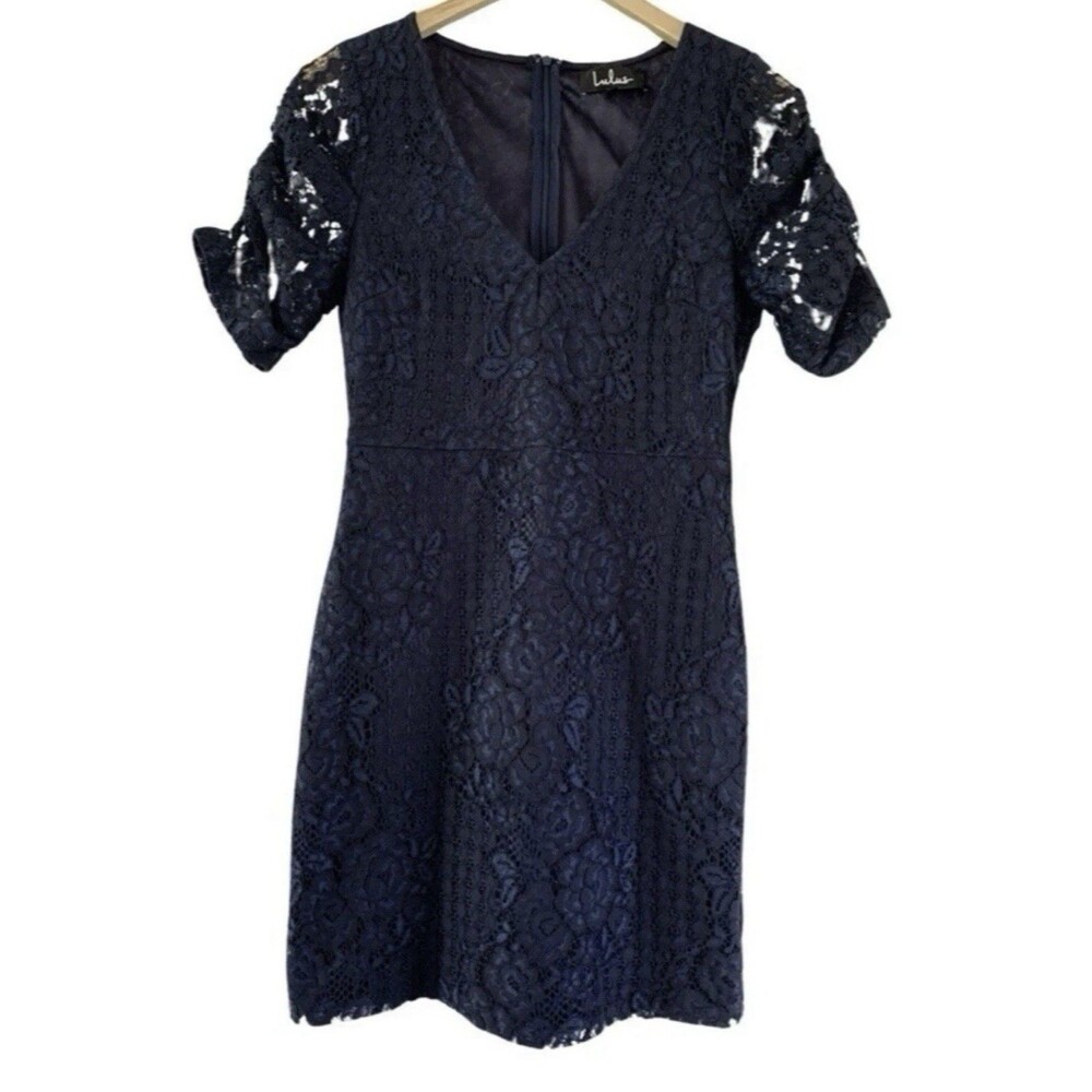 Lulu’s Tatianna Navy Blue Lace Short Sleeve Mini Dress Women’s Small New - Picture 5 of 15